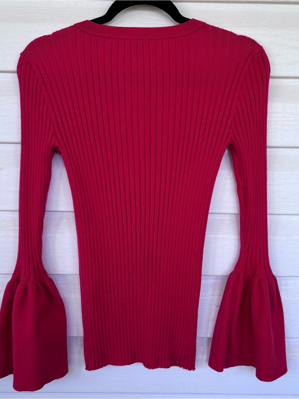 CAbi Raspberry Red Ribbed Button-Up Sweater with Flared Sleeves Size Small - Picture 8 of 8